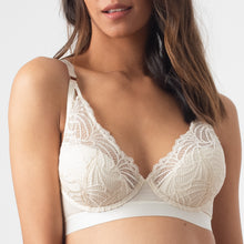 Load image into Gallery viewer, Ivory white lace nursing and maternity bra magnetic rose gold clip