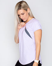 Load image into Gallery viewer, Pregnancy active wear breastfeeding friendly lilac bamboo tee