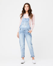 Load image into Gallery viewer, breastfeeding friendly maternity denim overalls