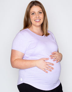 Pregnancy active wear breastfeeding friendly lilac bamboo tee