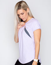Load image into Gallery viewer, Pregnancy active wear breastfeeding friendly lilac bamboo tee
