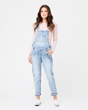 Load image into Gallery viewer, breastfeeding friendly maternity denim overalls
