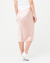 Load image into Gallery viewer, pink satin maternity skirt over the bump
